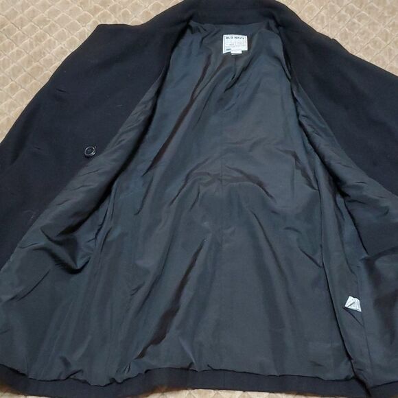 Old Navy Black Wool Blend Double Breasted belted Pea Coat Dress Jacket Size L - Picture 6 of 7